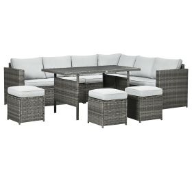 Outsunny 7 PCs Patio Wicker Furniture Set, Outdoor Sectional Furniture Conversation Sofa Set with Wood Grain Plastic Top Table, Mixed Gray Outsunny 7 PCs Patio Wicker Furniture Set, Outdoor Sectional Furniture Conversation Sofa Set with Wood Grain Plastic Top Table, Mixed Gray